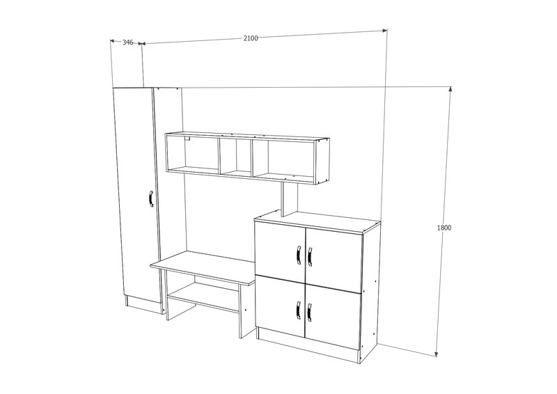 Biblioteca ada, alb/wenge, L 210 cm