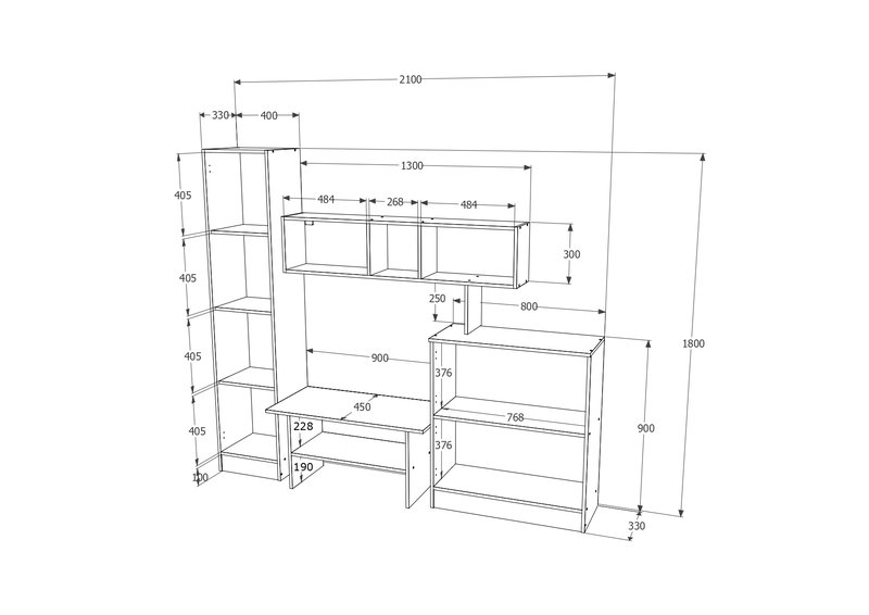 Biblioteca ada, alb/wenge, L 210 cm